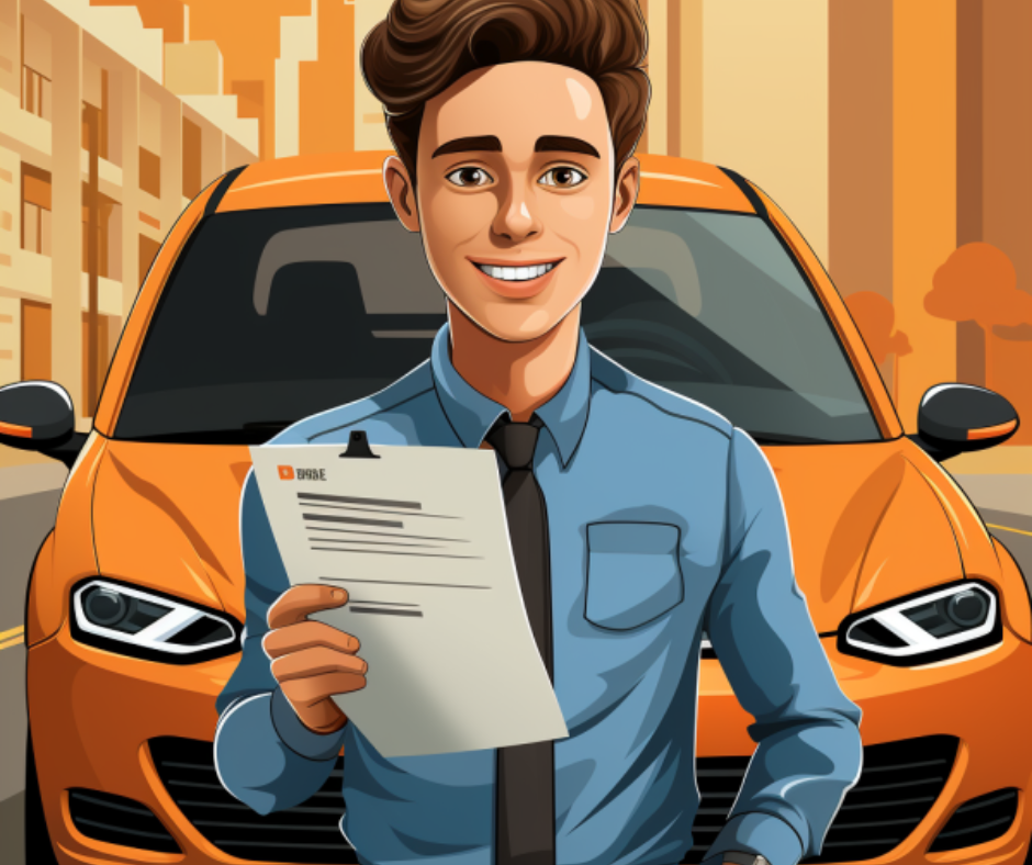 clipart of a Young Driver hold an Insurance document